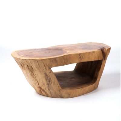 Table basse en bois ovale rustique massif de Samán Ramboe, fait à la main avec une finition naturelle, disponible en différentes tailles, origine Indonésie