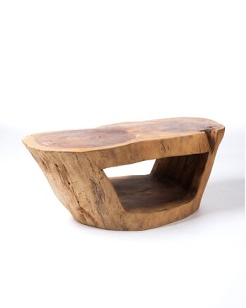 Table basse en bois ovale rustique massif de Samán Ramboe, fait à la main avec une finition naturelle, disponible en différentes tailles, origine Indonésie 1