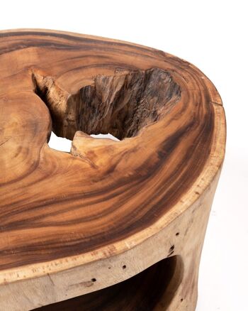 Table basse en bois ovale rustique massif de Samán Ramboe, fait à la main avec une finition naturelle, disponible en différentes tailles, origine Indonésie 2