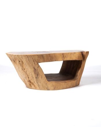 Table basse en bois ovale rustique massif de Samán Ramboe, fait à la main avec une finition naturelle, disponible en différentes tailles, origine Indonésie 4