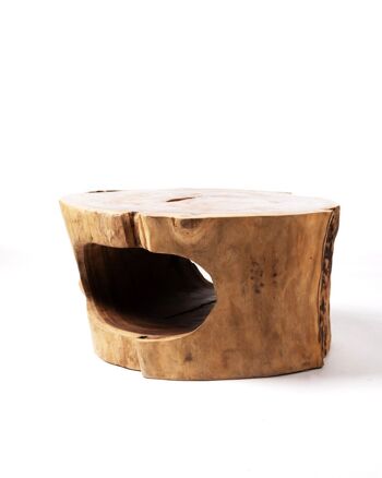 Table basse en bois ovale rustique massif de Samán Ramboe, fait à la main avec une finition naturelle, disponible en différentes tailles, origine Indonésie 8