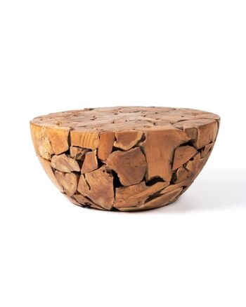 Table basse ronde rustique samán en bois massif naturel Banbalo, faite à la main avec finition naturelle, 43 cm Hauteur 100 cm Diamètre, origine Indonésie 1