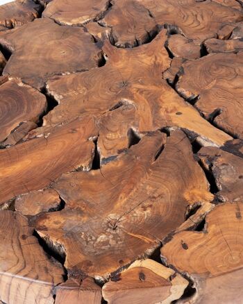 Table basse ronde rustique samán en bois massif naturel Banbalo, faite à la main avec finition naturelle, 43 cm Hauteur 100 cm Diamètre, origine Indonésie 2