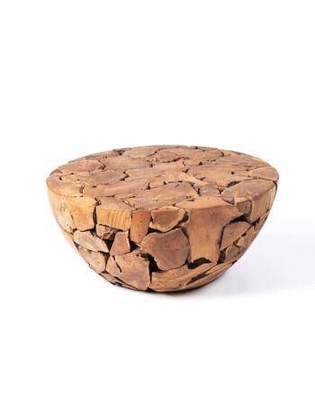 Table basse ronde rustique samán en bois massif naturel Banbalo, faite à la main avec finition naturelle, 43 cm Hauteur 100 cm Diamètre, origine Indonésie 4