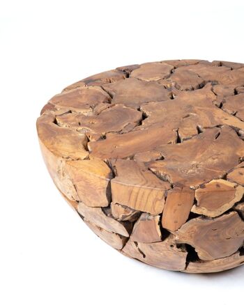 Table basse ronde rustique samán en bois massif naturel Banbalo, faite à la main avec finition naturelle, 43 cm Hauteur 100 cm Diamètre, origine Indonésie 5