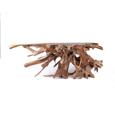 Consola Gigante de Raíz de madera natural maciza de teca Padar decorativa, hecha a mano, Alto 80 cm X 150 cm Largo 44 cm Profundidad, fabricado en Indonesia