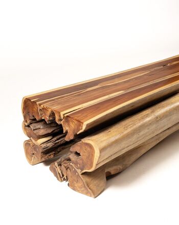 Table basse en bois de teck massif naturel Uner rustico, finition naturelle faite à la main, Longueur 218cm x Largeur 80cm x Hauteur 50cm, origine Indonésie 2
