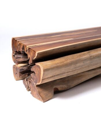Table basse en bois de teck massif naturel Uner rustico, finition naturelle faite à la main, Longueur 218cm x Largeur 80cm x Hauteur 50cm, origine Indonésie 3