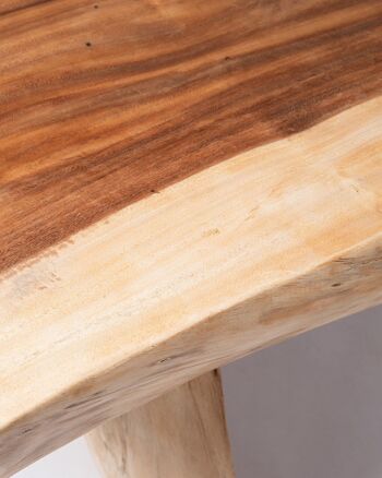 Table à manger rectangulaire en bois massif naturel Samán Malino, fabriquée à la main en une seule pièce avec finition naturelle, vérifiez les mesures disponibles, origine Indonésie 4