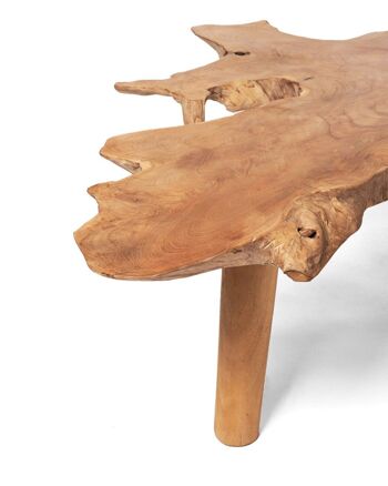 Table basse en bois de teck massif naturel Taipa, tronc rustique, fait main avec finition naturelle et pieds en bois, différentes tailles disponibles, origine indonésienne 2