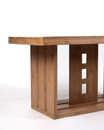 Table à manger rectangulaire Labua en bois de teck massif naturel, faite à la main avec finition naturelle, 80 cm de hauteur 150 cm de longueur 79 cm de profondeur, origine Indonésie 4