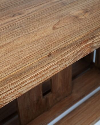 Table à manger rectangulaire Labua en bois de teck massif naturel, faite à la main avec finition naturelle, 80 cm de hauteur 150 cm de longueur 79 cm de profondeur, origine Indonésie 5