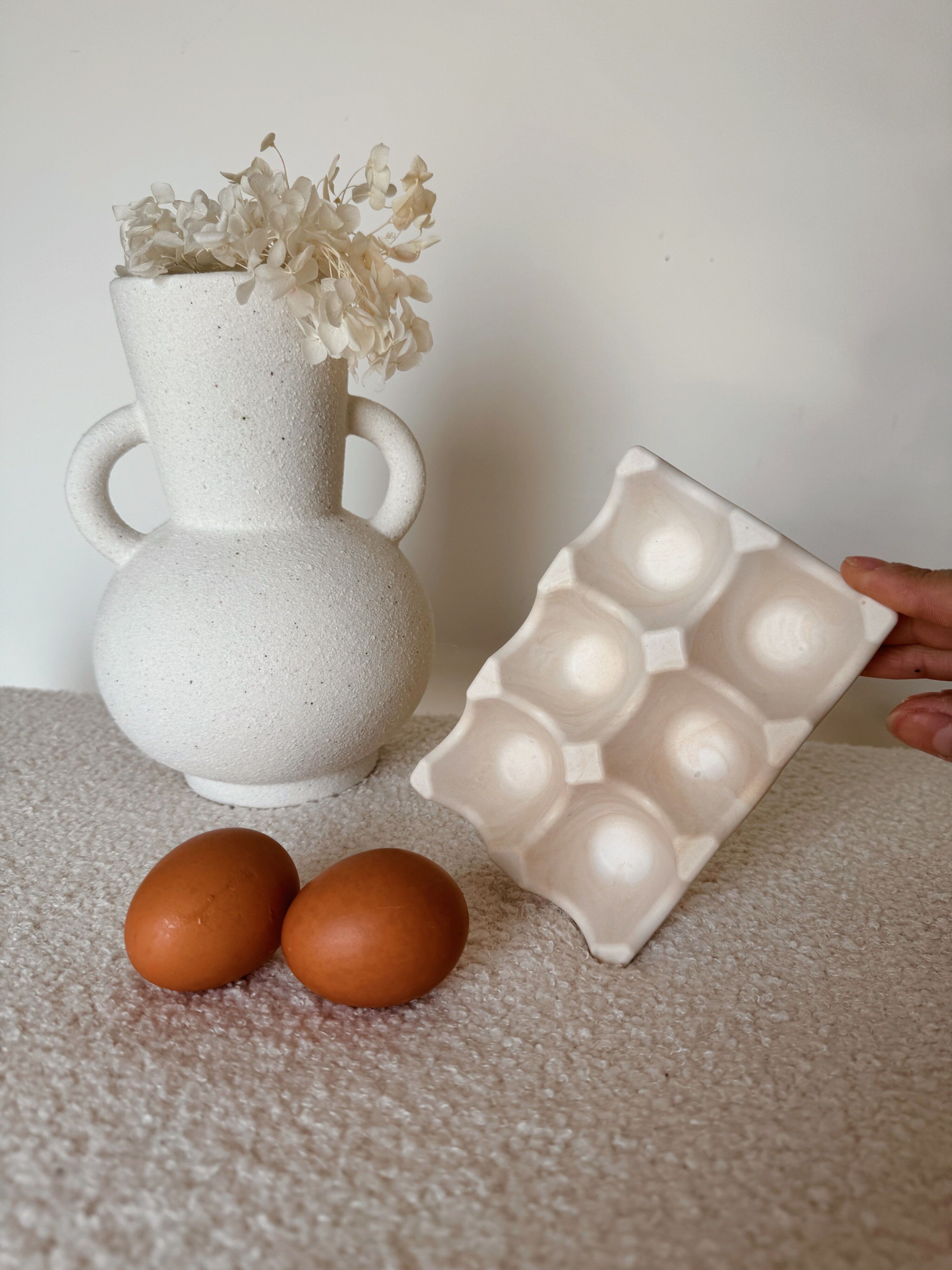 handmade egg support tray in jesmonite color choice