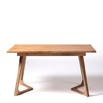 Mesa de comedor rectangular de madera natural de teca Bamba Mua, hecha a mano con acabado natural, 75 cm Alto 140 cm Largo 79cm Profundidad, origen Indonesia