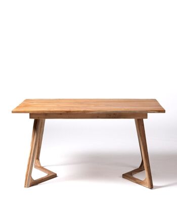 Table à manger rectangulaire en bois de teck naturel Bamba Mua, fabriquée à la main avec finition naturelle, 75 cm Hauteur 140 cm Longueur 79 cm Profondeur, origine Indonésie 1