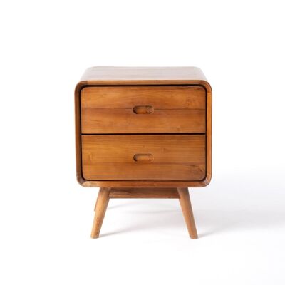 Parigi natural teak wood bedside or side table with 2 drawers, handmade with natural finish, 60 cm Height 49 cm Length 50 cm Depth, origin Indonesia