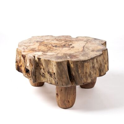 Natural solid samán Terere wooden coffee table, rustic trunk, handmade with natural finish and wooden legs, 45 cm Height 84 cm Length 83 cm Depth 21 cm Table thickness, origin Indonesia