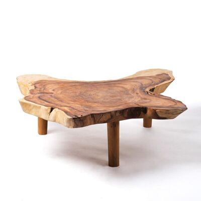 Natural solid saman wood coffee table Samama rustic trunk, handmade with natural finish and wooden legs, 45 cm Height 165 cm Length 150 cm Depth, made in Indonesia