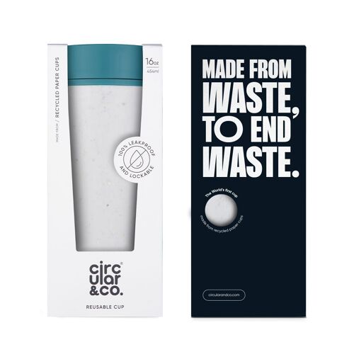 Circular Cup 16oz Chalk & Aquamarine (1 x pack 8) Sustainable Reusable Coffee Cup