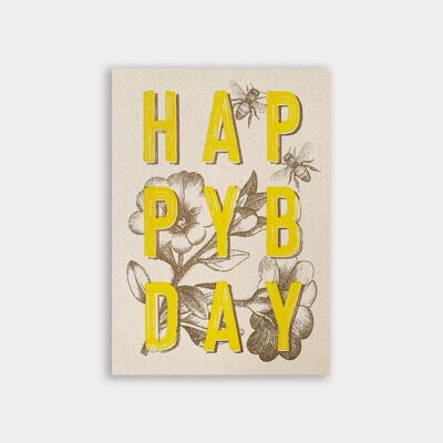 Postkarte / HappyBday / Bienen / Ökopapier / Pflanzenfarbe