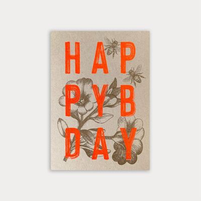 Carte postale / HappyBday / abeilles / papier écologique / teinture végétale