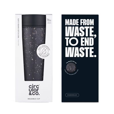 Taza Circular 16oz Gris y Negro Tinta (1 x paquete 8) Taza de Café Reutilizable Sostenible
