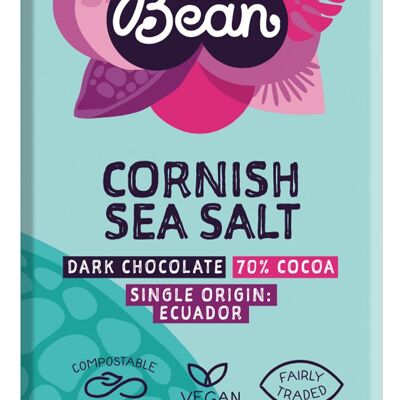 Barra de chocolate oscuro con semillas y judías, sal marina de Cornualles, 70 % orgánico, 10 x 75 g