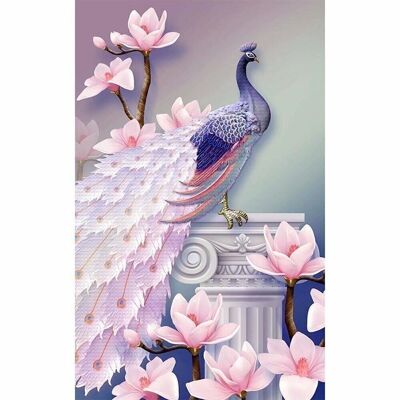 Diamond Painting "The Peacock with Pink Flowers", 40x65 cm, Round Drills