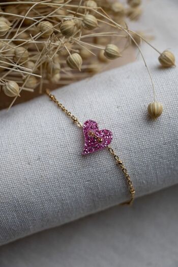 Bracelet petit coeur en plexi - Rose paillettes 3