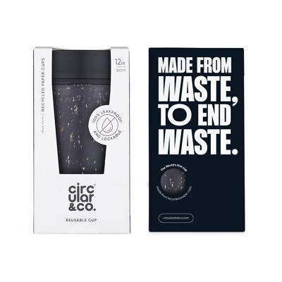 Taza Circular 12oz Gris y Tinta Negra (1 x paquete 8) Taza de Café Reutilizable Sostenible