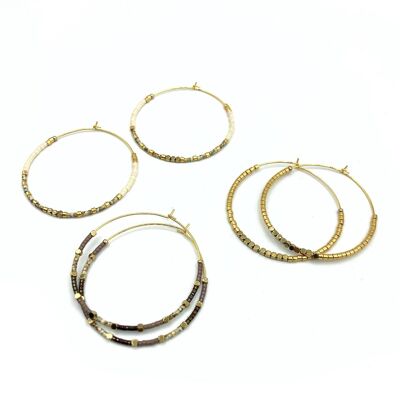 Pack of 3 XL HIPPY beige and gold hoop earrings