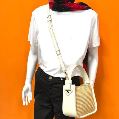 Genuine leather and straw bag, Made in Italy, small, 112447