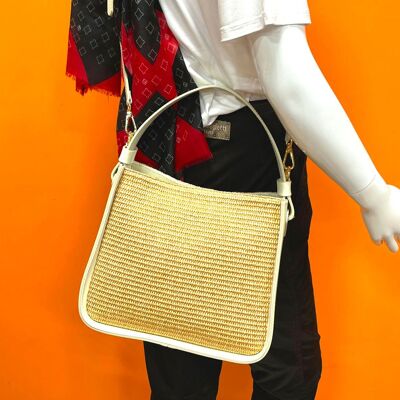 Leather and straw bag, Made in Italy, medium size, 112448