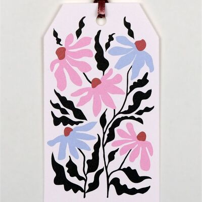 Gift tag Friendly Flowers, with silk ribbon