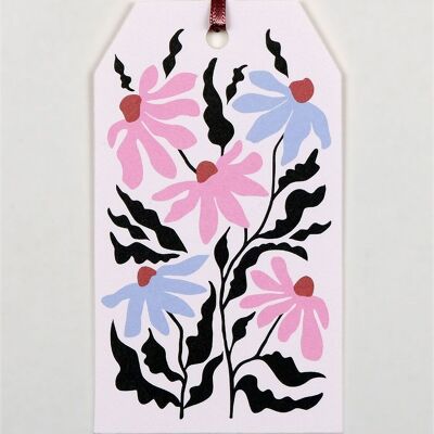 Gift tag Friendly Flowers, with silk ribbon