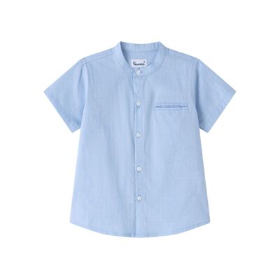 Short-sleeved cotton mandarin collar shirt