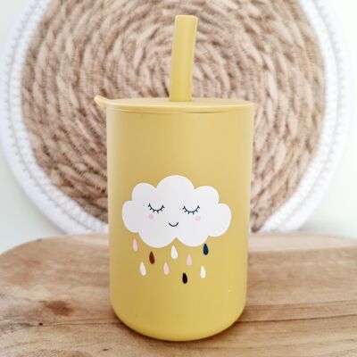 Bicchiere in silicone con cannuccia - Giallo ocra