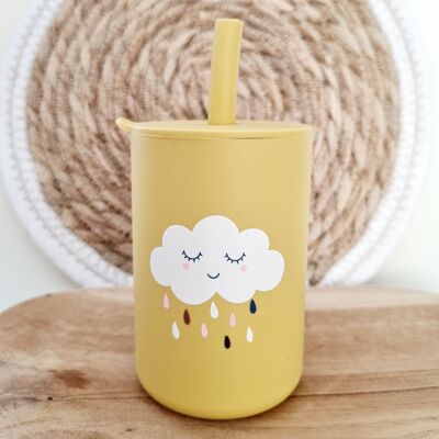Silicone drinking cup with straw - Ocher yellow