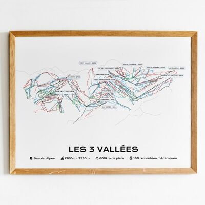 Poster des Pistenplans des Skigebiets Trois Vallées