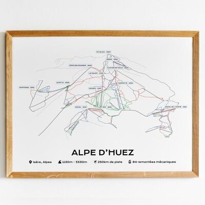 Poster of the piste map of the Alpe d'Huez ski resort