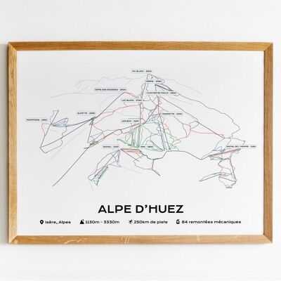 Affiche du plan des pistes de la station de ski de l'Alpe d'Huez