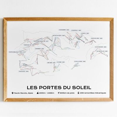 Póster del mapa de pistas de la estación de esquí Portes du Soleil