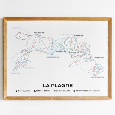 Affiche / Poster du plan des pistes de la station de ski de la Plagne