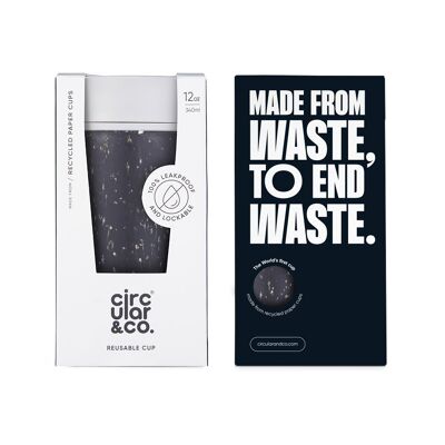 Taza circular de 12 oz gris y blanco guijarro (1 x paquete de 8) Taza de café reutilizable sostenible
