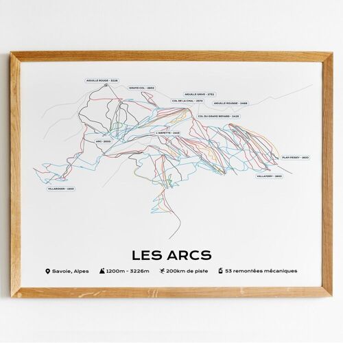 Affiche / Poster du plan des pistes de la station de ski des Arcs