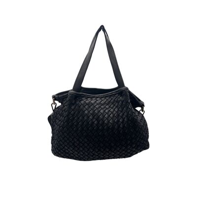 SAC EPAULE CUIR WASHED MANON NOIR