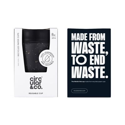 Taza Circular 8oz Gris y Negro Tinta (1 x paquete 8) Taza de Café Reutilizable Sostenible