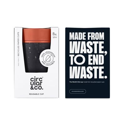 Taza circular de 8 oz gris y naranja atardecer (1 x paquete de 8) Taza de café reutilizable sostenible