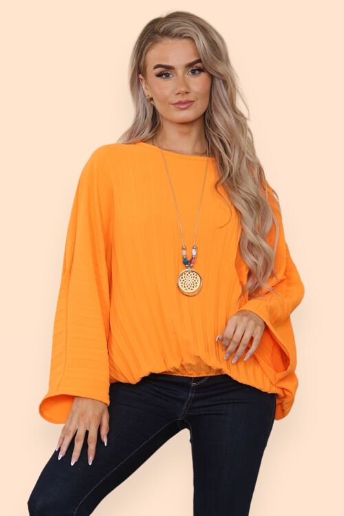 Solar Pleating Top with Elasticated Hem and Necklace