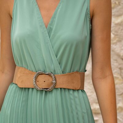 Wide elastic belt with silver buckle CF14